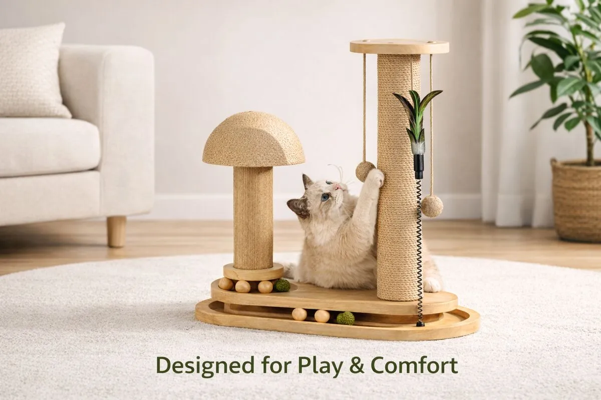 PurrTracks dimensions and scale in a living room setting